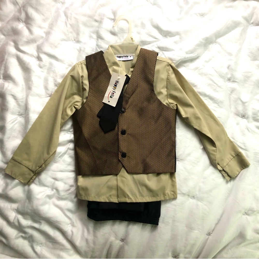 Happy Fella Boy’s Set - Shirt, Vest, Pants, Tie - Holiday Formal